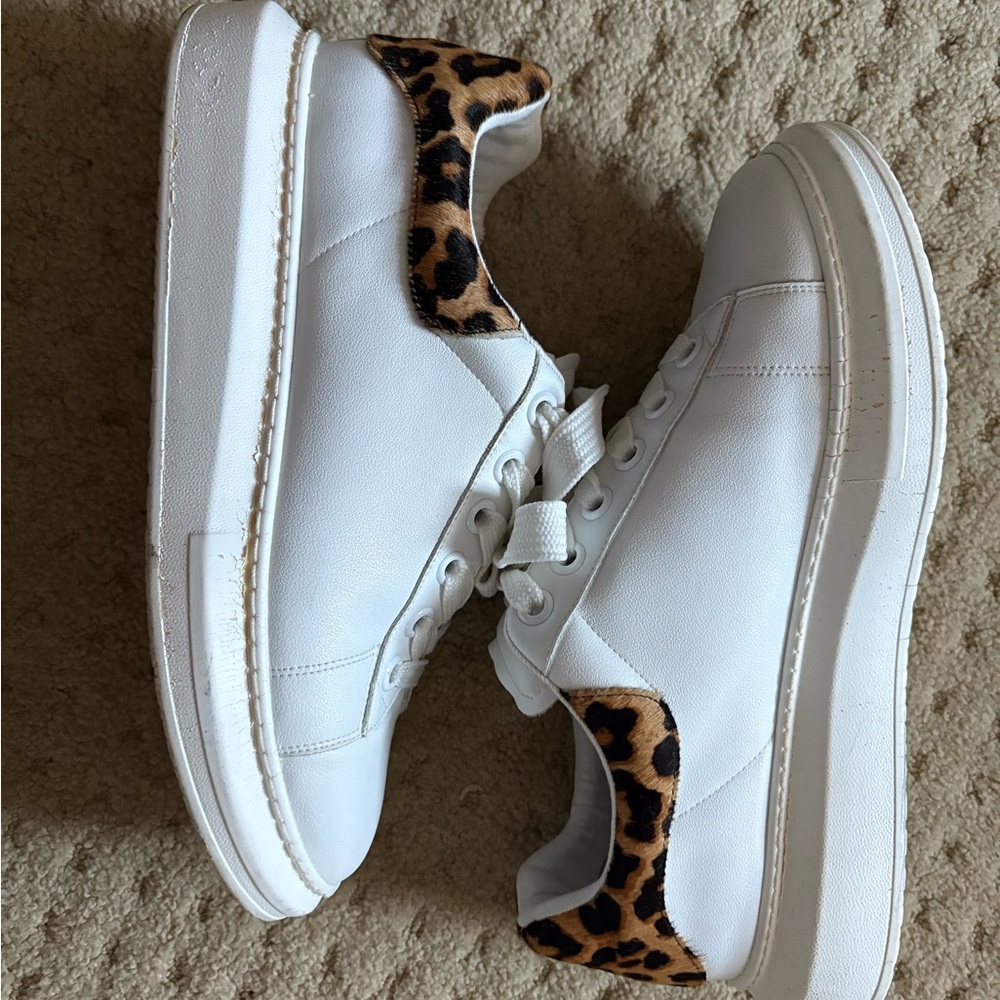Steve Madden White Sneakers with Leopard Print Detail